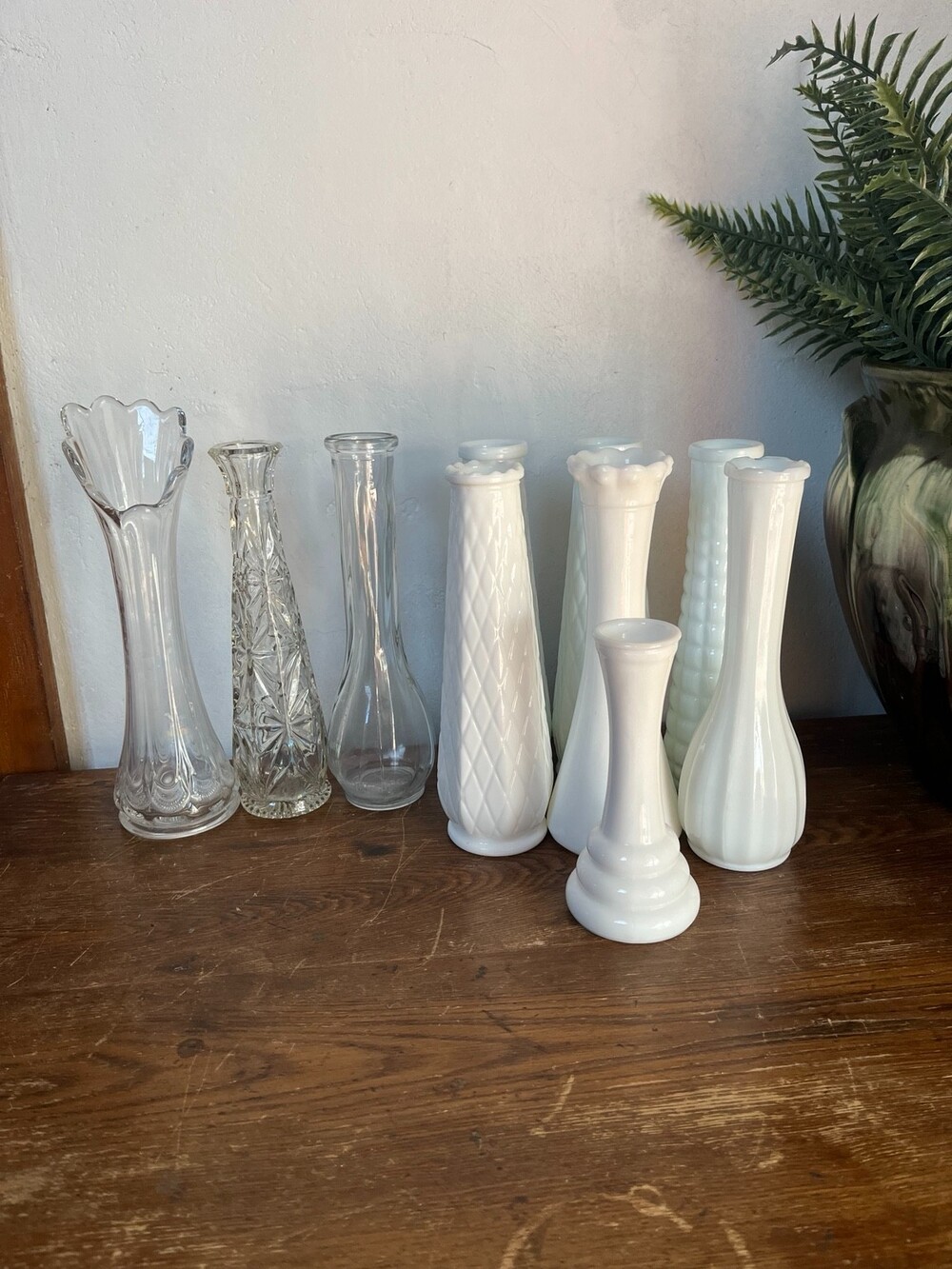 VTG Milk Glass Clear White Flower Bud Vase Lot 10 Mixed Styles Wedding MCM Decor